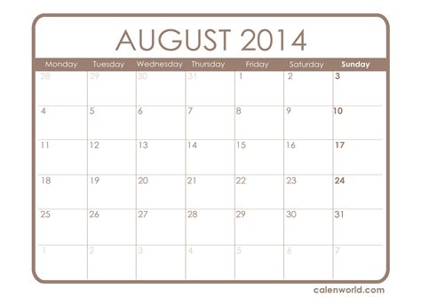 August 2014 Calendar Printable Calendars