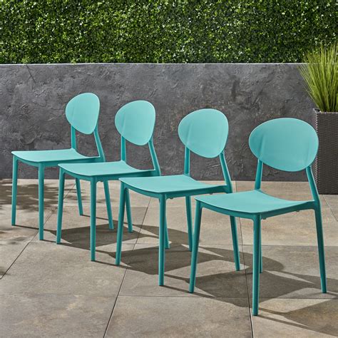 Landry Outdoor Plastic Chairs Set Of 4 Teal Furniturezstore