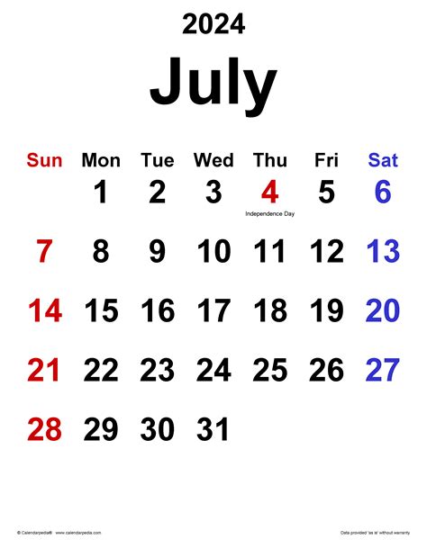 2024 July Month Calendar Pelajaran