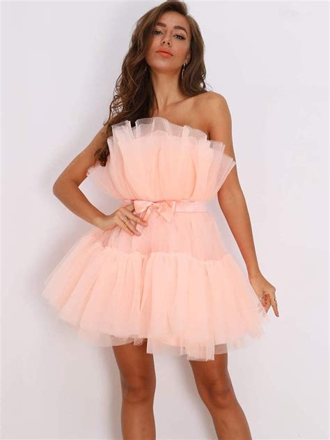 Bow Front Layered Mesh Tube Dress In Tulle Dress Short Tulle