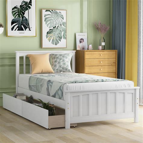 Twin size Platform Bed with Two Drawers, White - Walmart.com - Walmart.com
