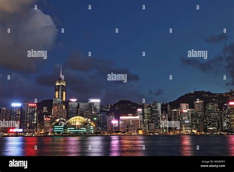 Victoria Harbour At Night Hong Kong Stock Photo Alamy