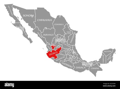 Jalisco Red Highlighted In Map Of Mexico Stock Photo Alamy