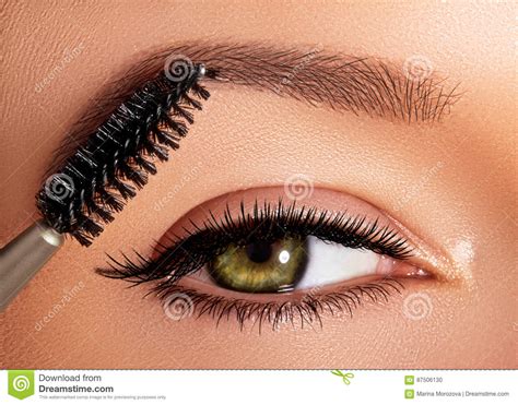 Fashion Woman Applying Eyeshadow Mascara On Eyelid Eyelash And