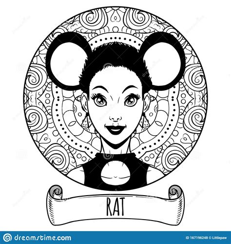 Printable coloring pages for the chinese zodiac: Rat Chinese Zodiac Sign Artwork As Beautiful Girl, Adult ...
