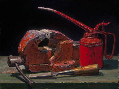 Wang Fine Art Still Life Tools Vise And Chisel Original Oil Painting