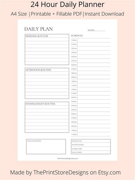 Daily Schedule Planner Printable Fillable Daily Planner In Etsy