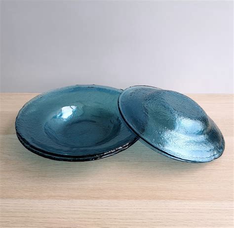Set Of 2 Sky Blue Fused Glass Pasta Bowls Set Of 2 Glass Etsy
