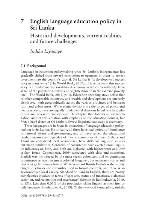 pdf english language education policy in sri lanka historical developments current realities