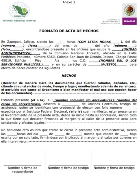 Acta Informativa De Hechos【actualizado En 2022
