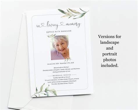 Funeral Announcement Card Template For Women Printable Memorial