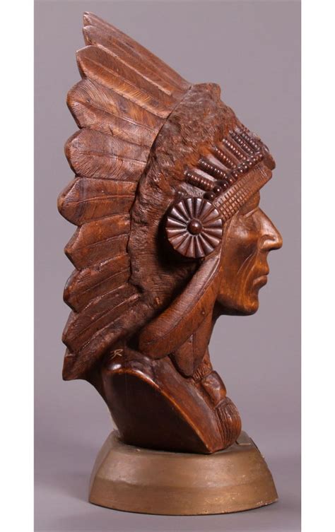 American Indian Hand Carved Wooden Bust A Tribal Etc