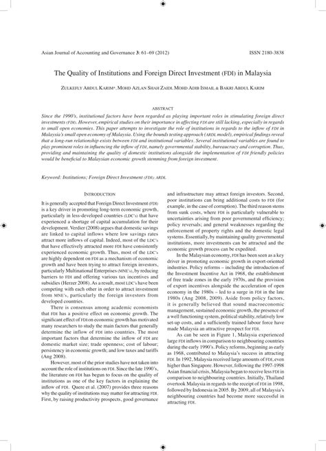 Equity requirements have been substantially relaxed subsequent to the deregulation of the foreign investment committee (fic) guidelines. (PDF) The Quality of Institutions and Foreign Direct ...