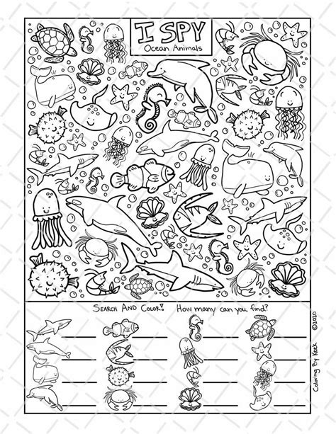 I Spy Ocean Animals Coloring Page Printable Download Colouring Page