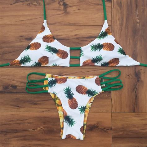 Micro Bikini Bandage Swimsuit Women Pineapple Bikini Push Up Halter