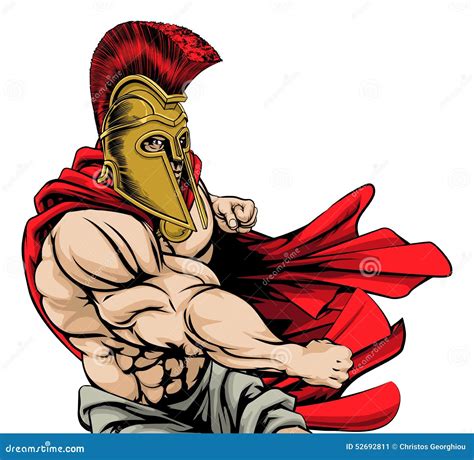 Spartan Muscular Warrior In Golden Armor And Red Cape Ancient Soldier