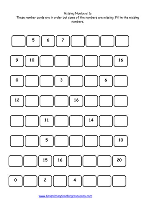 Missing Numbers On A Number Line Worksheet Year 1