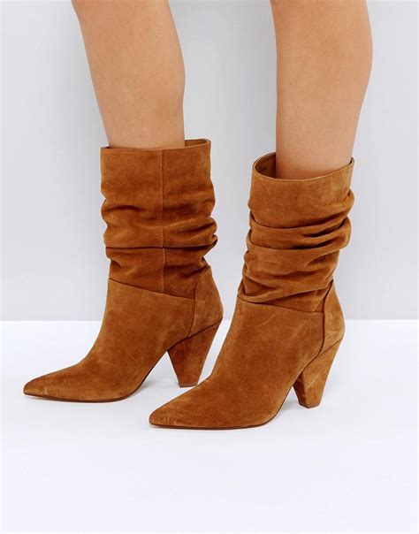 ASOS Cianna Suede Slouch Cone Heel Boots In Brown Lyst UK