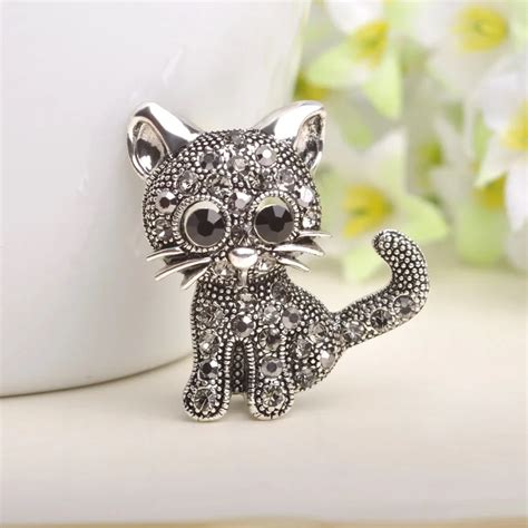 Antique Silvery Hello Kitty Cat Brooches For Women Men Brooch Pins
