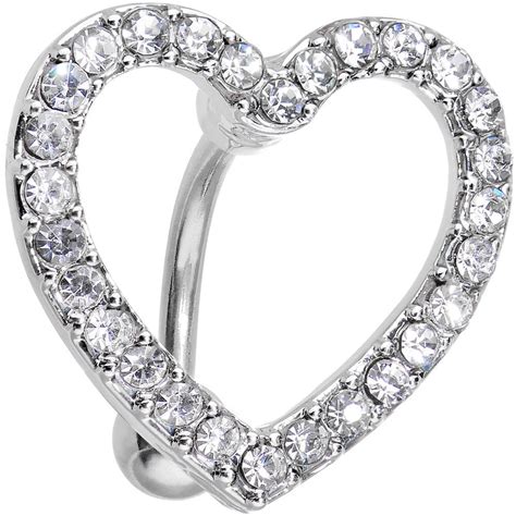 Clear Cubic Zirconia Hollow Heart Top Mount Belly Ring Bodycandy