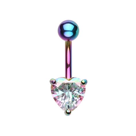 Colorline Heart Prong Sparkle Belly Button Ring Belly Button Piercing Jewelry Bellybutton