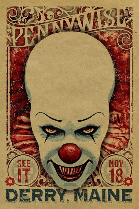 Pennywise IT X Kraft Paper Movie Stephen King Art Etsy Horror Movie Posters
