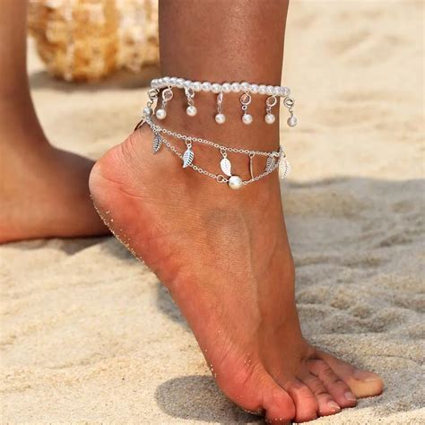 Buy Imitation Pearls Women S Sandals Ankle Bracelet Sexy Leg Chain Female Boho