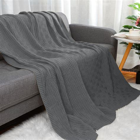 Piccocasa 100 Cotton Cross Cable Knit Throw Blanket For Bed Grey 47