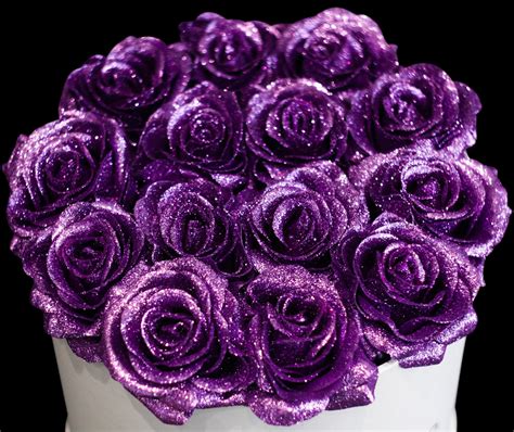Belle Fleuriste Purple Glitter Roses White Box Bellefleuristeuk