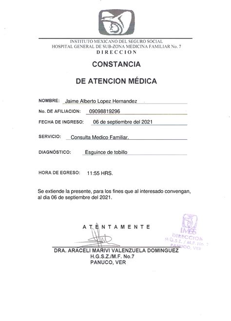 Constancia Atencion Medica Imss Victor Alberto Moreno Galero 4998801155 06 De Mayo Del 2019