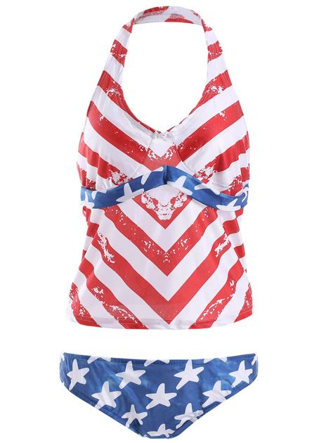 45 Off Halter Backless American Flag Tankini With Padded Cups Rosegal