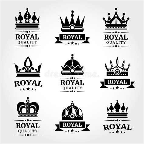 Royal Quality Vector Crowns Logo Templates Set In Black Stock Vector
