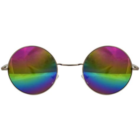 round peace sunglasses rainbow lenses silver frame