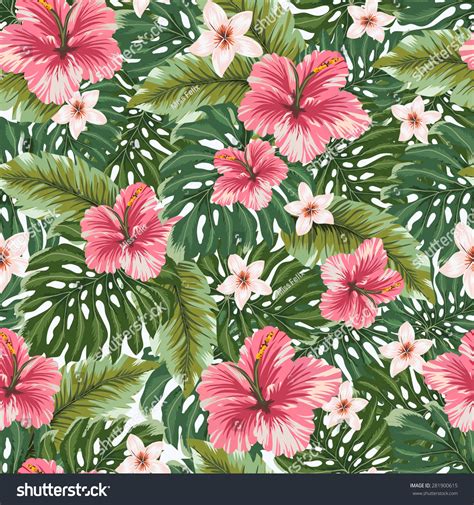 Vector Seamless Pattern Tropical Flowers Beautiful Stock Vector