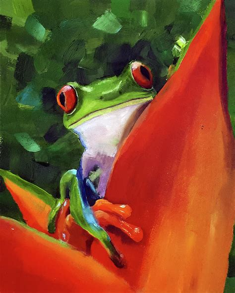 Frog Painting Animal Original Art Green Tree Frog Oil Painting Tropical