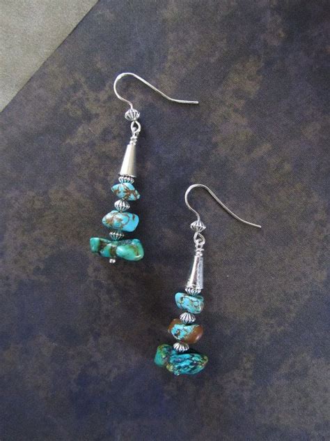 Turquoise Nugget Drop Earrings Southwest Native Tribal Beadwork Boho