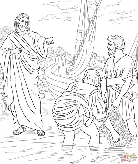 Раскраска Иисус вызывает своих первых учеников Раскраски для детей