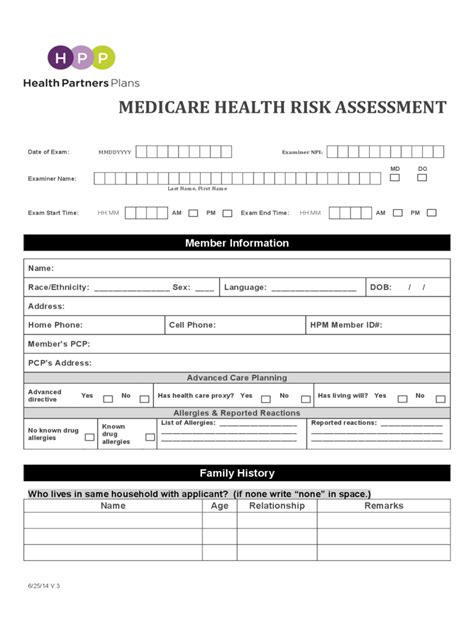 Medicare Health Risk Assessment Form Free Templates In Pdf Word