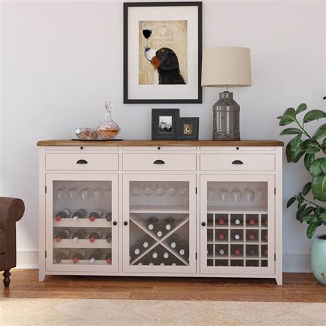 Stowe Two Tone Solid Wood Large Bar Cabinet With Wine Rack