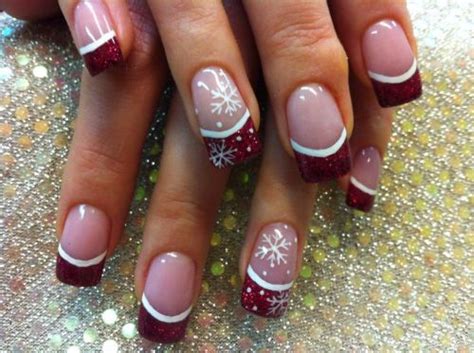 Dark red with snow flakes French tip, good for winter ... Easy and elegant christmas nail art tutorial.