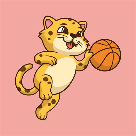 Cartoon Animal Design Leopard Playing Basketball Cute Mascot Logo