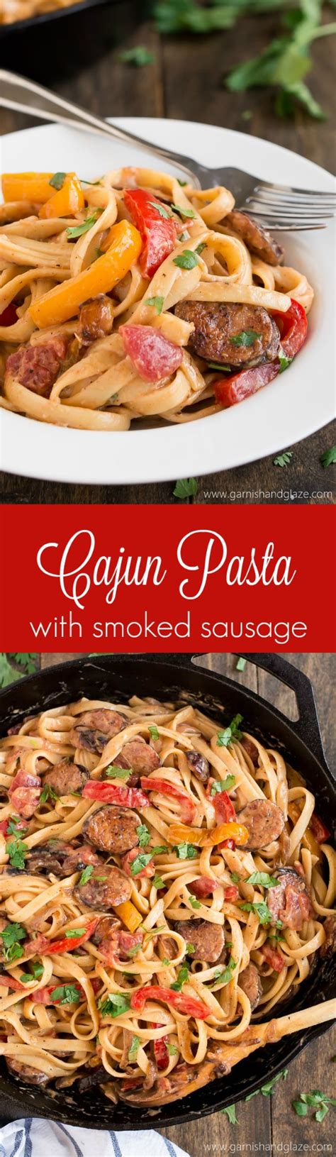 This pasta gets just a little kick from the cayenne and andouille sausage as well as a slight smoky flavor. Creamy Cajun Pasta with Smoked Sausage - Garnish & Glaze