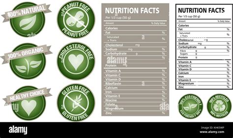Nutrition Fact Table And Package Labels Vector Design Stock Vector