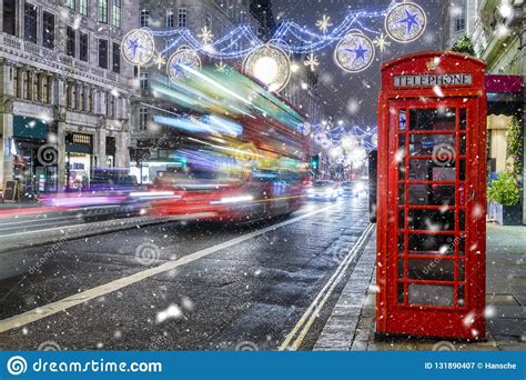 Winter Scene On A London Shopping High Street Stock Image Image Of