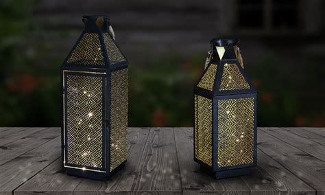 Battery Powered Led Metal Filigree Outdoor Lantern With Timer Groupon