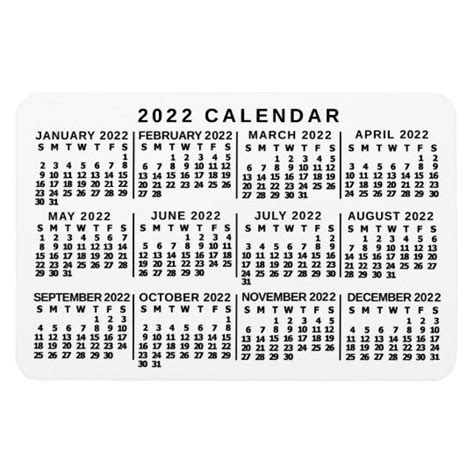 2022 Year Monthly Calendar Classic White And Black Magnet Zazzle