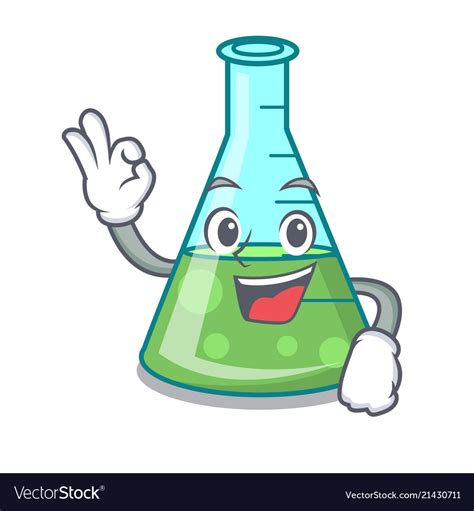Okay Science Beaker Character Cartoon Royalty Free Vector