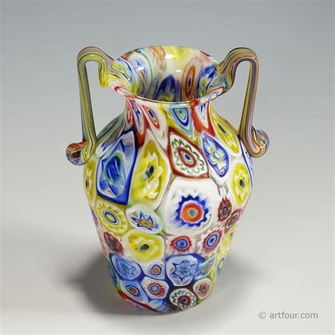 Vetreria Fratelli Toso Millefiori Glass Vase Murano Early 20th Century