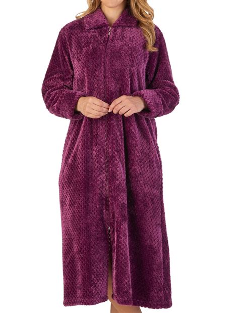 Dressing Gown Ladies Zip Up Waffle Flannel Fleece Slenderella Nightwear Bathrobe Ebay