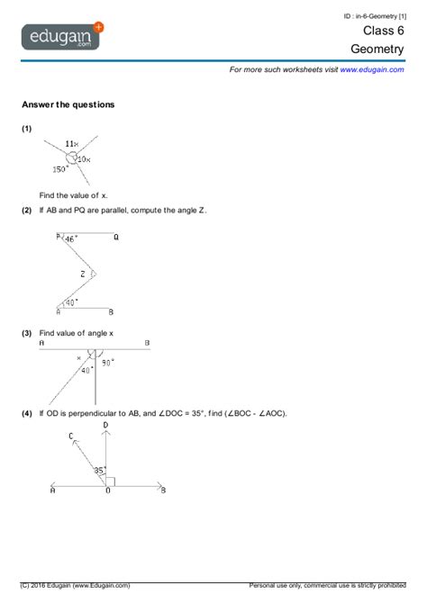 Geometry Worksheet Grade 10